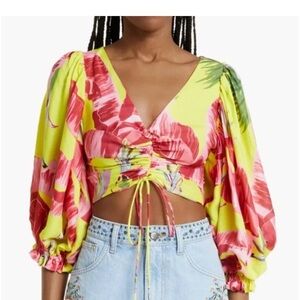 FARM RIO Lime Sweet Jungle Lenzing Ecovero Viscose Crop Top Size S